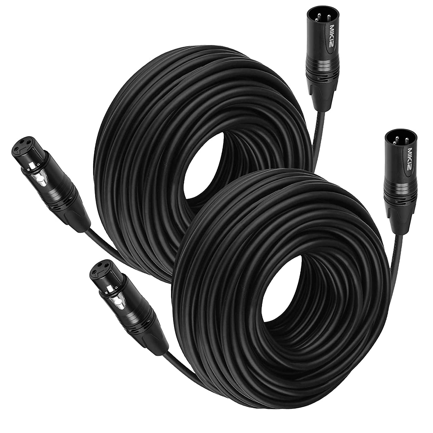 MIKIZ XLR Cables 100 ft 2 Pack Premium XLR Male to Female Microphone Cables for Speakers 100ft