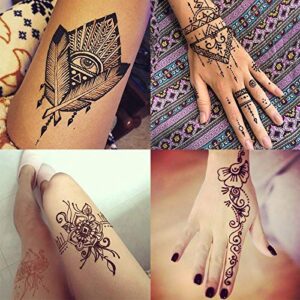 Temporary Tattoos Kit, 6Pcs Semi Permanent Tattoo Paste Cones, India Body DIY Art Painting for Women Men Kids, Summer Trend Freehand Plaste with 3 Colors,20Pcs Adhesive Stencil,1Pc Bottle,4Pcs Nozzles