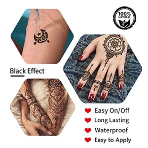 Temporary Tattoos Kit, 6Pcs Semi Permanent Tattoo Paste Cones, India Body DIY Art Painting for Women Men Kids, Summer Trend Freehand Plaste with 3 Colors,20Pcs Adhesive Stencil,1Pc Bottle,4Pcs Nozzles