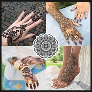 Temporary Tattoos Kit, 6Pcs Semi Permanent Tattoo Paste Cones, India Body DIY Art Painting for Women Men Kids, Summer Trend Freehand Plaste with 3 Colors,20Pcs Adhesive Stencil,1Pc Bottle,4Pcs Nozzles