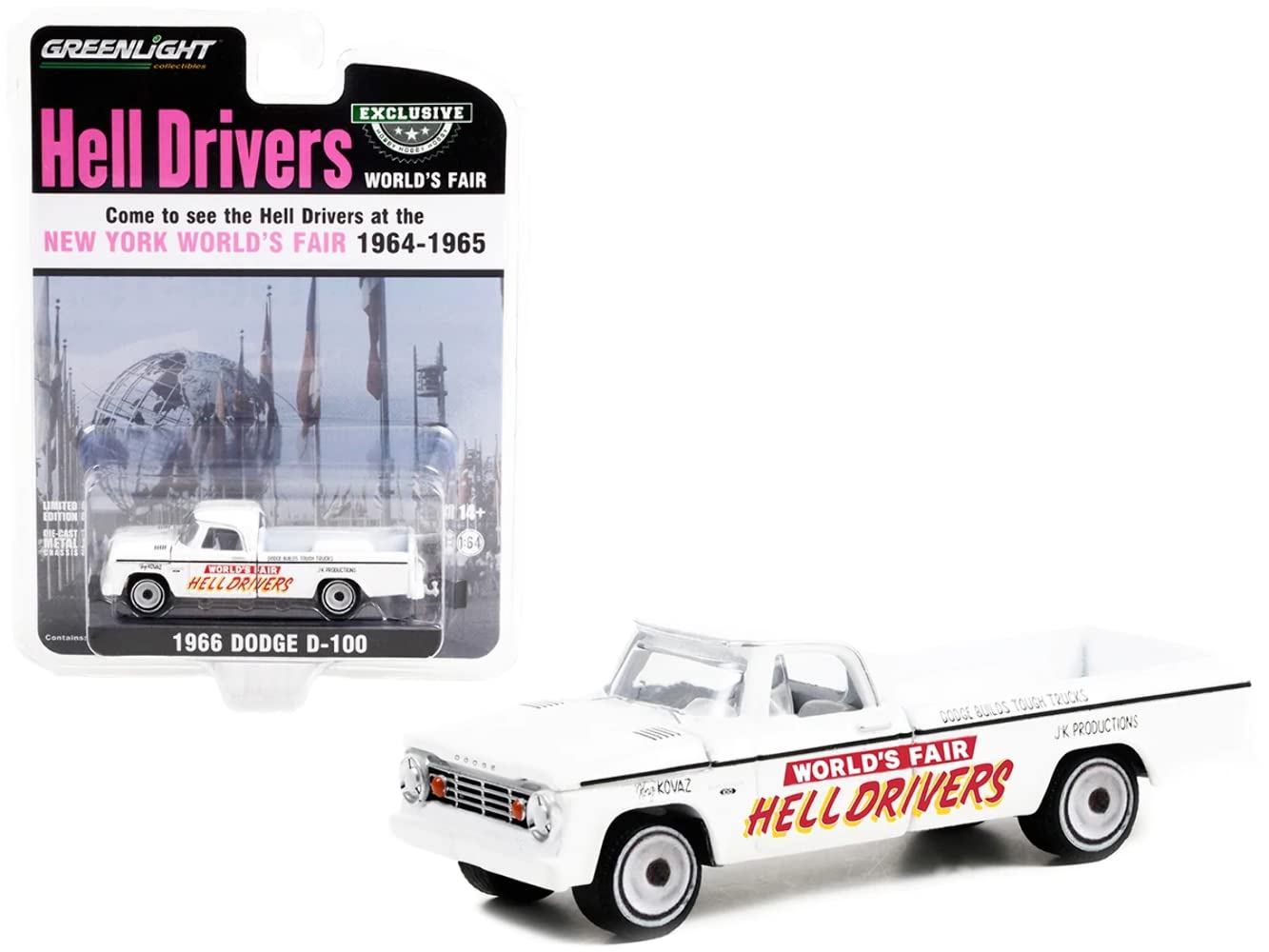 Greenlight Collectibles 30331 1966 Dodge D-100 - World’s Fair Hell Drivers by JK Productions (Hobby Exclusive) 1:64 Scale Diecast