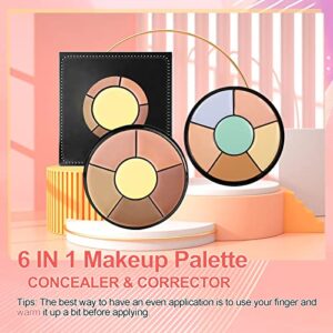 Color Corrector Palette, 6 in 1 Concealer Contour Palette, Color Corrector for Dark Circles,Redness, Brighten, Cream Concealer, Color Correcting Palette Full Coverage Concealer Make Up Kit(01)