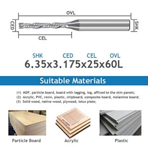 HOZLY Spiral Router Bits Up&Down Compression Bit 1/8 inch Cutting Diameter, 1/4 inch Shank HRC55 Solid Carbide CNC End Mill for Wood Carving Engraving Grinding