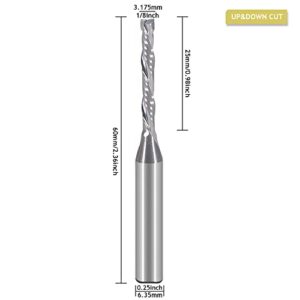 HOZLY Spiral Router Bits Up&Down Compression Bit 1/8 inch Cutting Diameter, 1/4 inch Shank HRC55 Solid Carbide CNC End Mill for Wood Carving Engraving Grinding