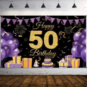 wiipenex happy 50th birthday backdrop banner 70.86” x 43.3” purple black 50th birthday decorations cheers to 50 years old balloons backdrop party supplies birthday yard sign poster background banners