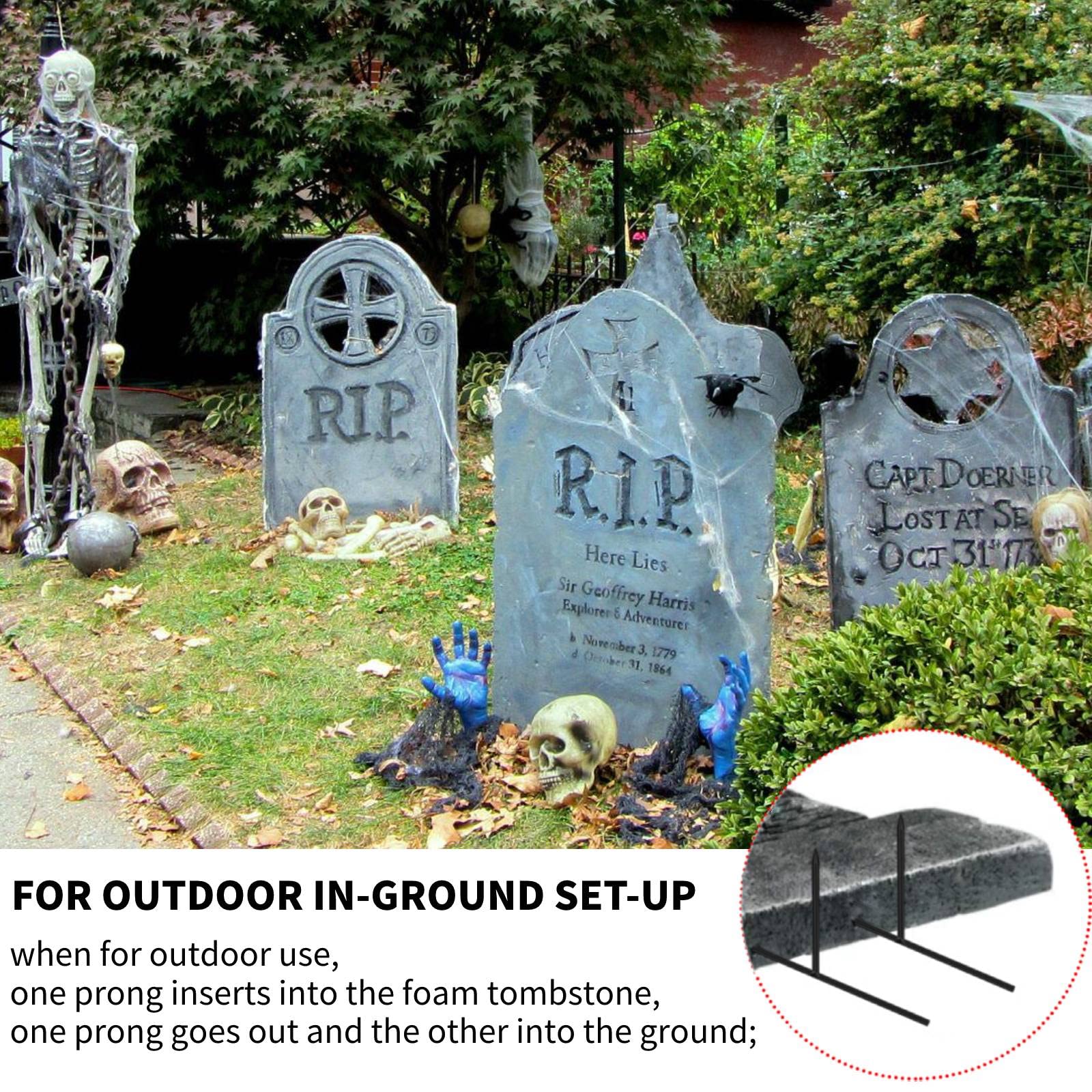 Halloween Tombstone Stakes 6.50 x 3.1 inches Foam Graveyard Stakes 1/6 Inch Diameter Bold T Shape Metal Stakes for Halloween Tombstone Indoor and Yard Outdoor Decorations (12)