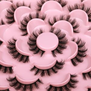 wiwoseo false eyelashes russian strip lashes natural wispy fluffy 3d effect d curly faux mink lashes pack 16mm crossing fake eyelashes 10 pairs