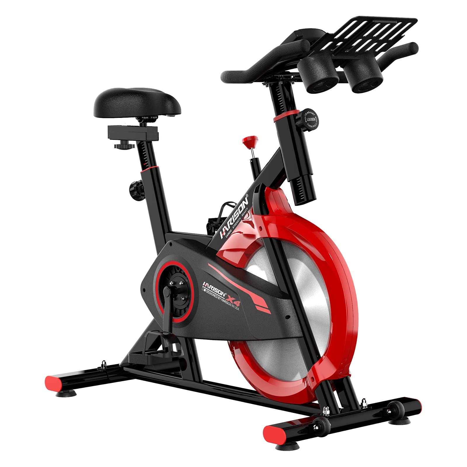 HARISON Exercise Bike Stationary Bikes for Home Use Indoor Cycling Bike with tablet Holder (Black+ Red)