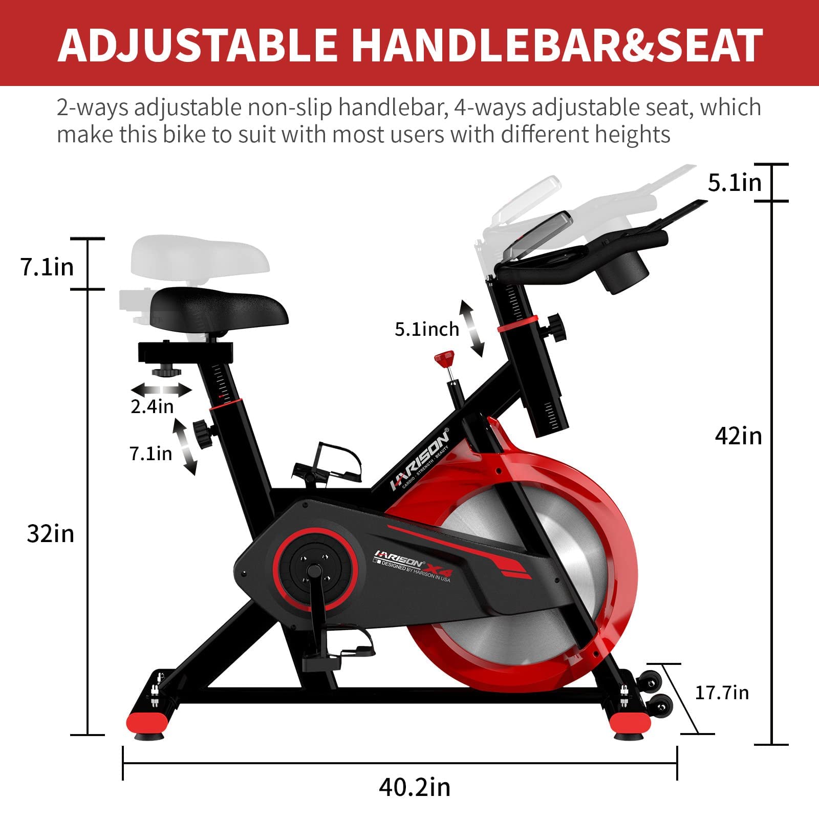 HARISON Exercise Bike Stationary Bikes for Home Use Indoor Cycling Bike with tablet Holder (Black+ Red)