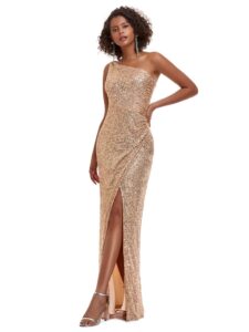 ever-pretty women's one-shoulder sleeveless sequin gliter formal gala dress rose gold us4