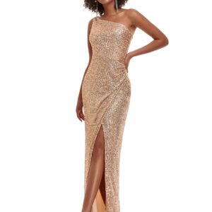 Ever-Pretty Women's One-Shoulder Sleeveless Sequin Gliter Formal Gala Dress Rose Gold US4