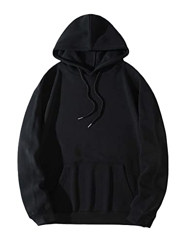 Floerns Men's Casual Drawstring Hoodie Long Sleeve Pullover Tops Sweatshirt Black L