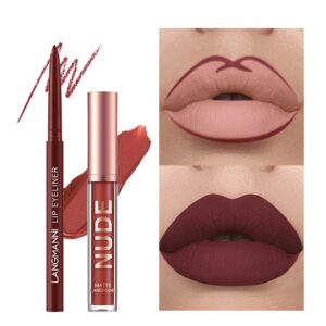 BestLand 6Pcs Matte Liquid Lipstick and Lip Liner Set, Non-Stick Cup Not Fade Waterproof Nude lipstick Makeup Kits Velvety Nude Lipliner Lip Gloss Make Up Gift Set (Set C)