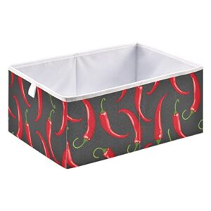 domiking chilli peppers foldable cloth shelf baskets rectangle toy storage bins box with handles for nursery drawer shelves cabinet 15.75x10.63x6.96 inches