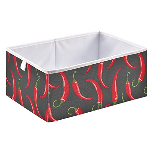 DOMIKING Chilli Peppers Foldable Cloth Shelf Baskets Rectangle Toy Storage Bins Box with Handles for Nursery Drawer Shelves Cabinet 15.75x10.63x6.96 Inches