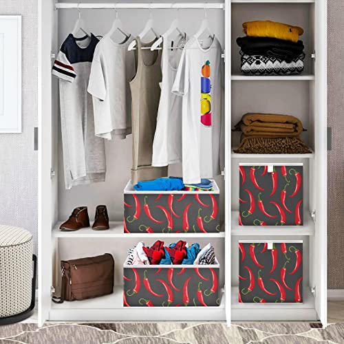 DOMIKING Chilli Peppers Foldable Cloth Shelf Baskets Rectangle Toy Storage Bins Box with Handles for Nursery Drawer Shelves Cabinet 15.75x10.63x6.96 Inches