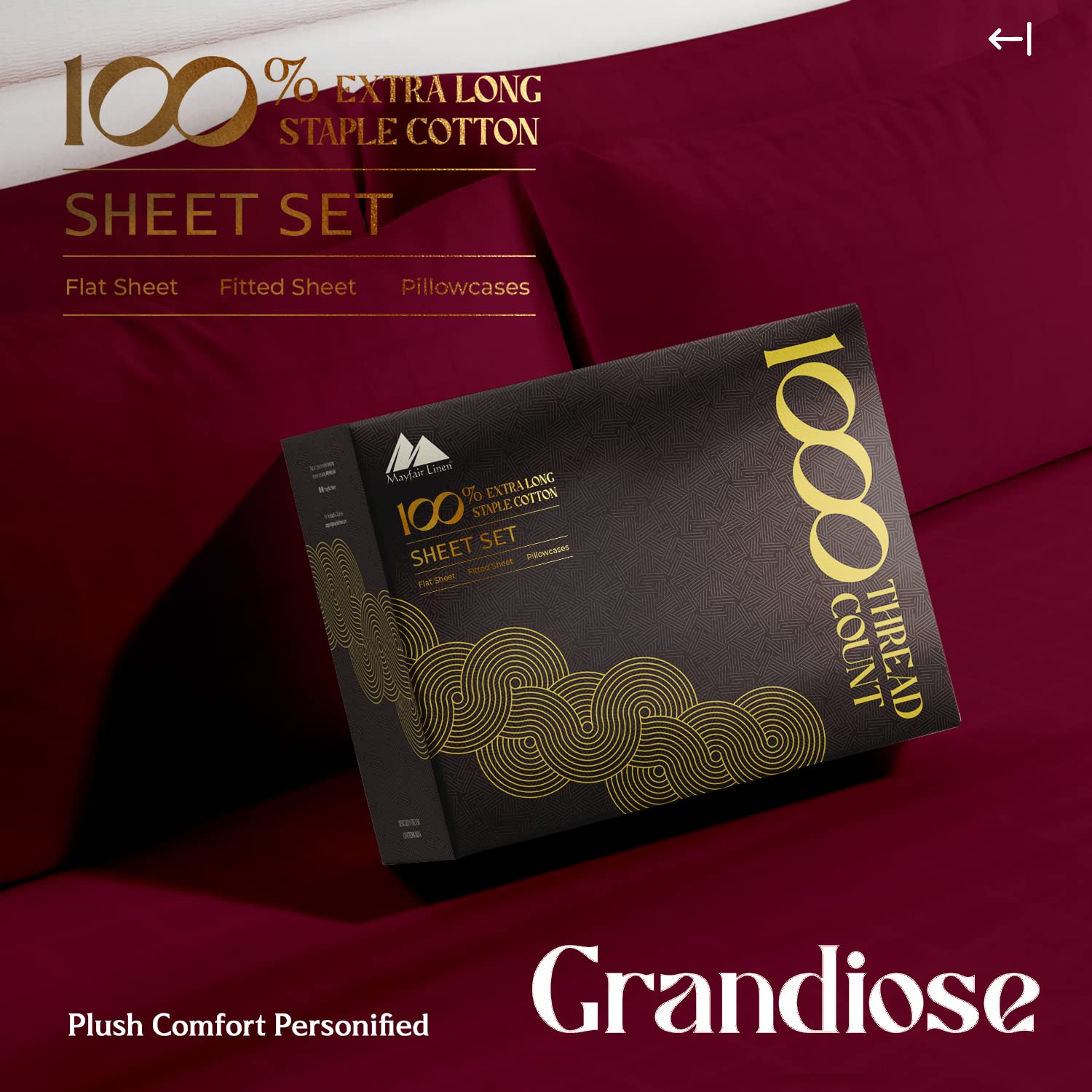 Mayfair Linen 100% Egyptian Cotton King Bed Sheets - 1000 Thread Count 4-Piece King Sheet Set, Sateen Weave Luxury Hotel Sheets, Cooling Bedsheet, 16" Deep Pocket (Fits Upto 18" Mattress) - Burgundy