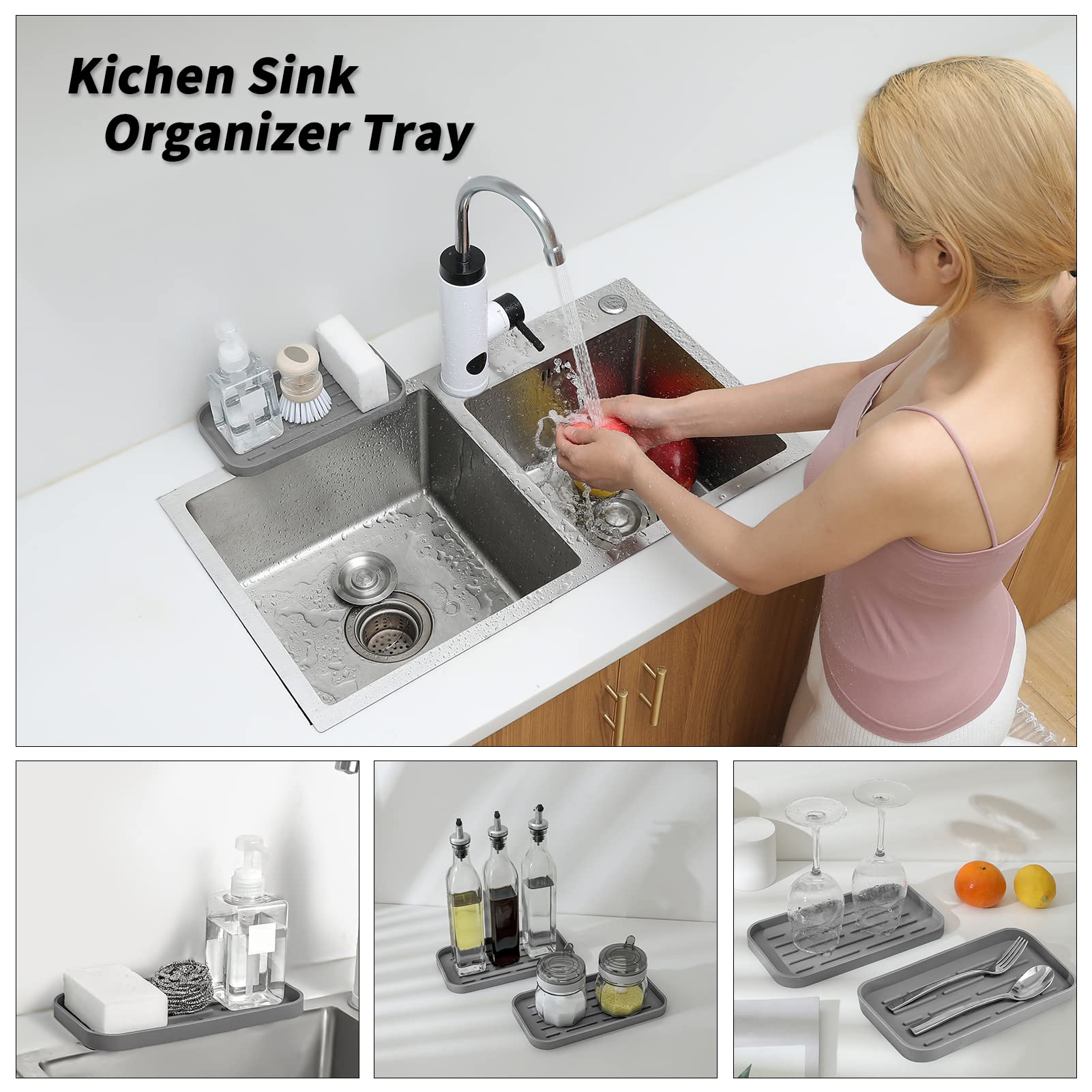 MicoYang Silicone Kitchen Sink Organize Tray and Dish Drying Mat for Multiple Usage