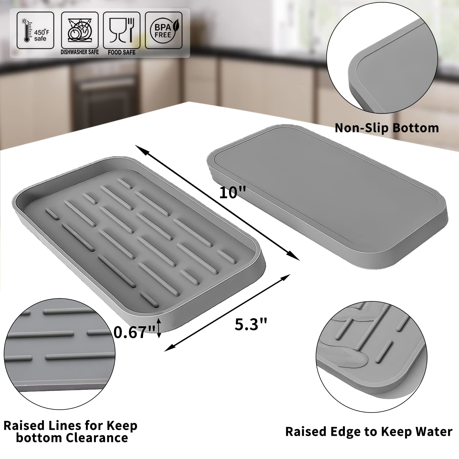 MicoYang Silicone Kitchen Sink Organize Tray and Dish Drying Mat for Multiple Usage