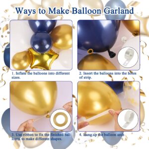 RUBFAC Navy Blue Gold Balloon Garland Arch Kit, 167pcs Royal Blue Gold White Balloons with Gold Confetti Balloons and Star Foil Balloons for Graduation Birthday Baby Shower Party Supplies Decorations