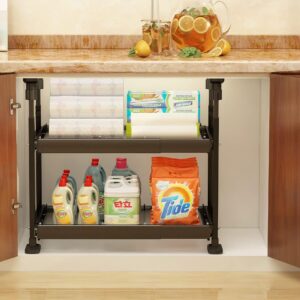 moapm pull out cabinet organizer wire basket slide out cabinet drawer 2 tier individual storage shelves spice rack under sink organizers and storage for kitchen, bathroom double layer