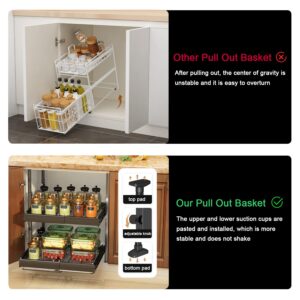 moapm Pull Out Cabinet Organizer Wire Basket Slide Out Cabinet Drawer 2 Tier Individual Storage Shelves Spice Rack Under Sink Organizers and Storage for Kitchen, Bathroom Double Layer