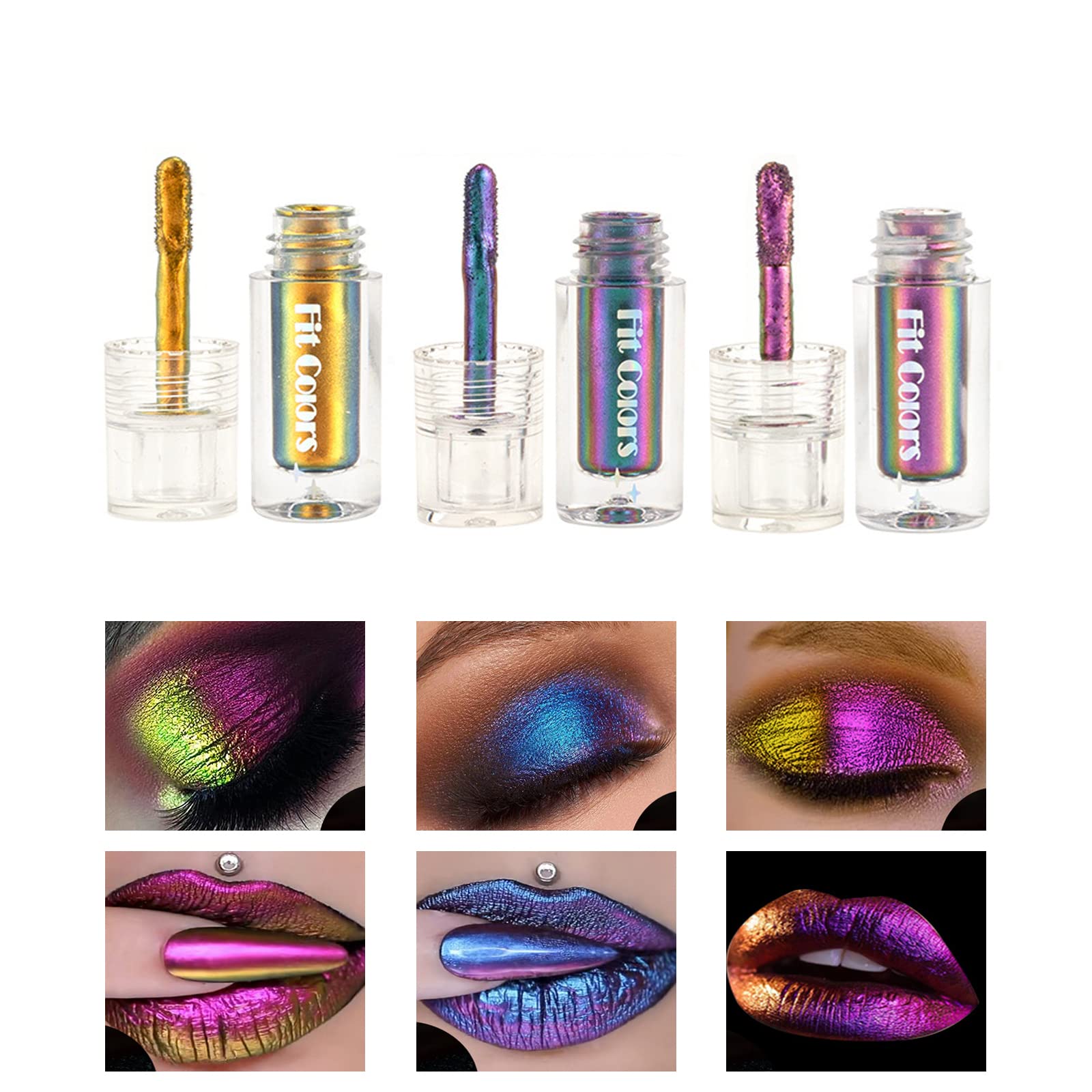 Domality Chameleon Eyeshadow Liquid Set, 3pcs Intense Color Shifting Multichrome Eyeshadow, Highly Pigment Metallic Long Lasting Quick-Drying No Creasing Eye Makeup