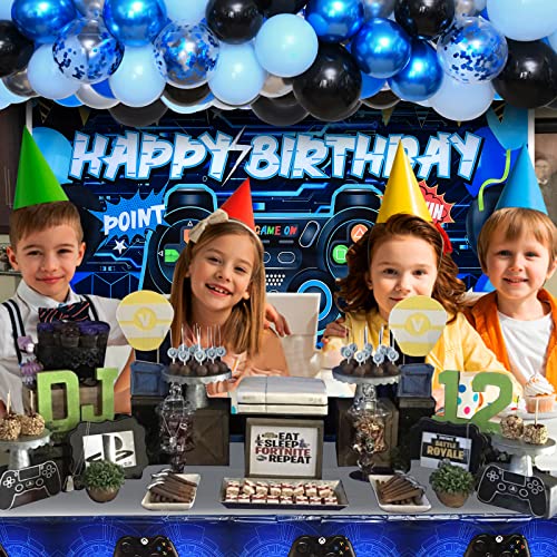 Winrayk Video Game Party Decorations Birthday Supplies Game Balloons Garland Arch kit Backdrop Game On Tablecloth Star Gamepad Foil Balloon Boy Girl Kids Teen Gamer Birthday Party Decorations Supplies