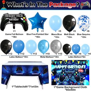 Winrayk Video Game Party Decorations Birthday Supplies Game Balloons Garland Arch kit Backdrop Game On Tablecloth Star Gamepad Foil Balloon Boy Girl Kids Teen Gamer Birthday Party Decorations Supplies