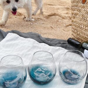 Mothers Day Gifts for Mom and Grandma, Etched Sea Turtles Family Handmade Engraved Crackle Turquoise Beach Wine Glasses