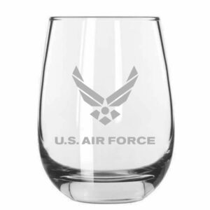 united states air force military etched 15.25oz stemless wine glass