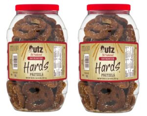 utz old fashioned sourdough hard pretzels – 26 oz barrel (2 count) – big and thick classic pretzel twists, crunchy sourdough pretzel with zero cholesterol, brown