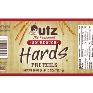 Utz Old Fashioned Sourdough Hard Pretzels – 26 oz Barrel (2 Count) – Big and Thick Classic Pretzel Twists, Crunchy Sourdough Pretzel with Zero Cholesterol, Brown