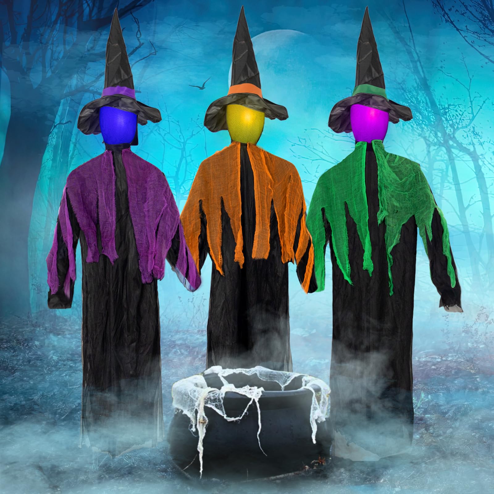VABAMNA Witch Halloween Decorations Outdoor - 3Pcs Light Up Halloween Witch Stakes Holding Hands for Scary Halloween Yard, Patio, Haunted House Decorations Outside