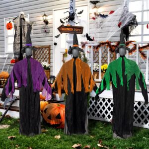 VABAMNA Witch Halloween Decorations Outdoor - 3Pcs Light Up Halloween Witch Stakes Holding Hands for Scary Halloween Yard, Patio, Haunted House Decorations Outside