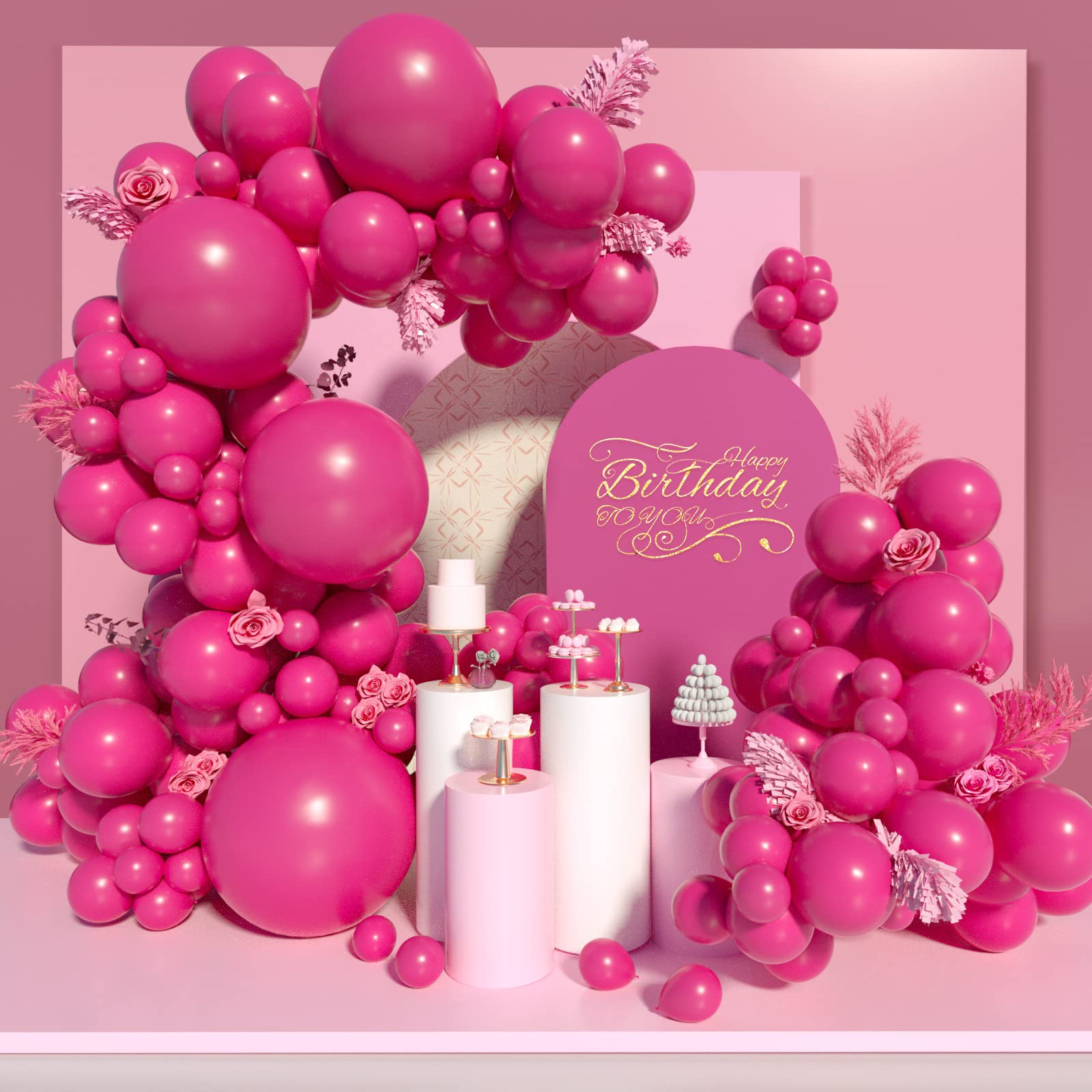 Ponamfo Pink Balloon Arch Kit - 120Pcs 18"+12"+10"+5" Hot Pink Mette Balloons Garland Kit Different Size as Birthday Party Balloons Gender Reveal Balloons Baby Shower Balloons Wedding