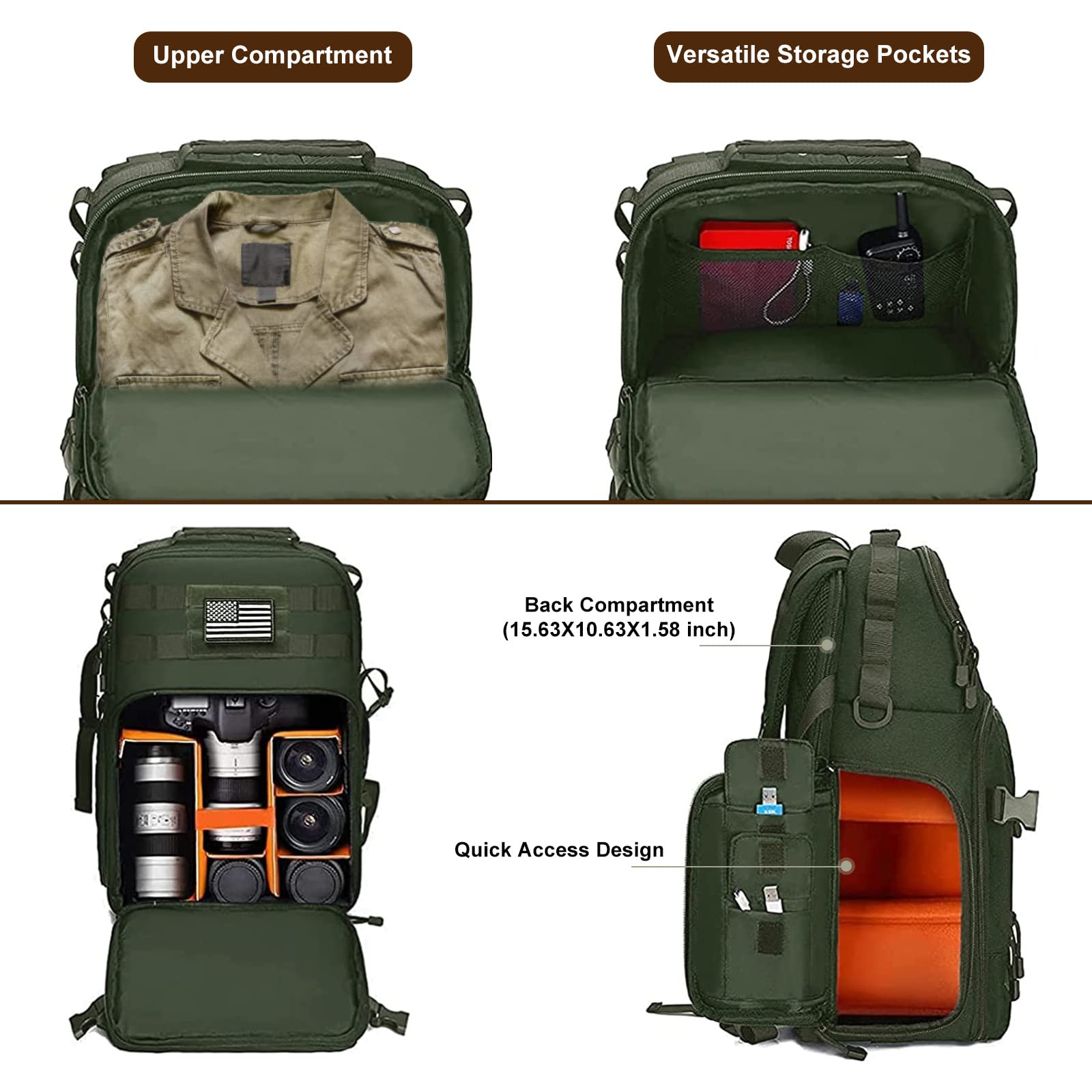 MOSISO Camera Backpack, DSLR/SLR/Mirrorless Tactical Camera Bag Case with Laptop Compartment Compatible with Canon/Nikon/Sony, Army Green