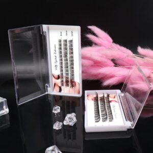 Cluster Lashes DIY Eyelash Extension Volume Wide Stem Individual Lashes with Clear Band D Curl 39 Clusters Natural Fluffy Makeup at Home Lashes(FD02-8/10/12mm)