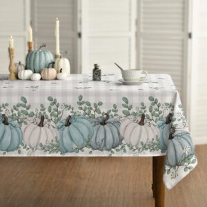 horaldaily fall tablecloth 60x84 inch rectangular, thanksgiving autumn harvest blue pumpkin buffalo plaid table cover for party picnic dinner decor