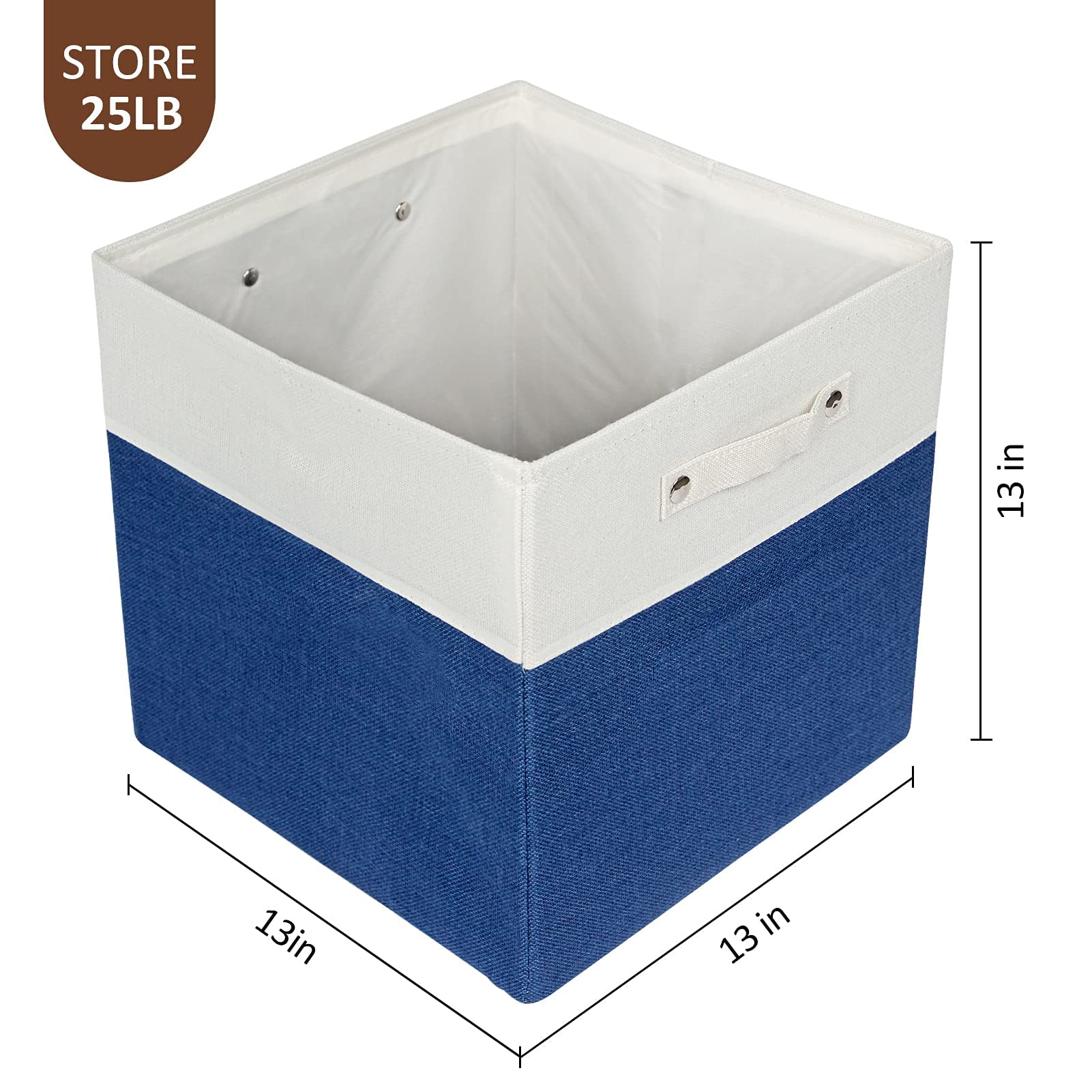 FinishingBo 13x13x13 Cube Storage Bins, Collapsible Fabric Storage Cubes Organizer , Foldable Large Storage Baskets for Nursery, Toys Organizing Closet, Shelf Cabinet（6Pack, White and Navy Blue