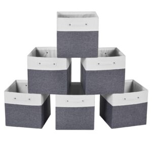 finishingbo 13x13x13 cube storage bins, collapsible fabric storage cubes organizer , foldable large storage baskets for nursery, toys organizing closet, shelf cabinet（6pack, white and grey