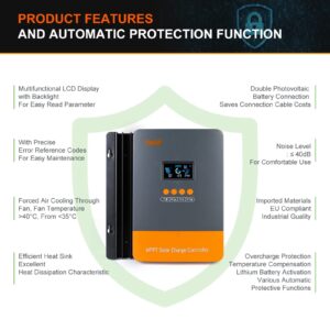60A Solar Charge Controller 12V/24V/36V/48V DC MPPT Solar Charge Controller LCD Display Solar Panel Regulator Charge Controller for Sealed Lead-Acid Flooded Gel and Lithium Battery