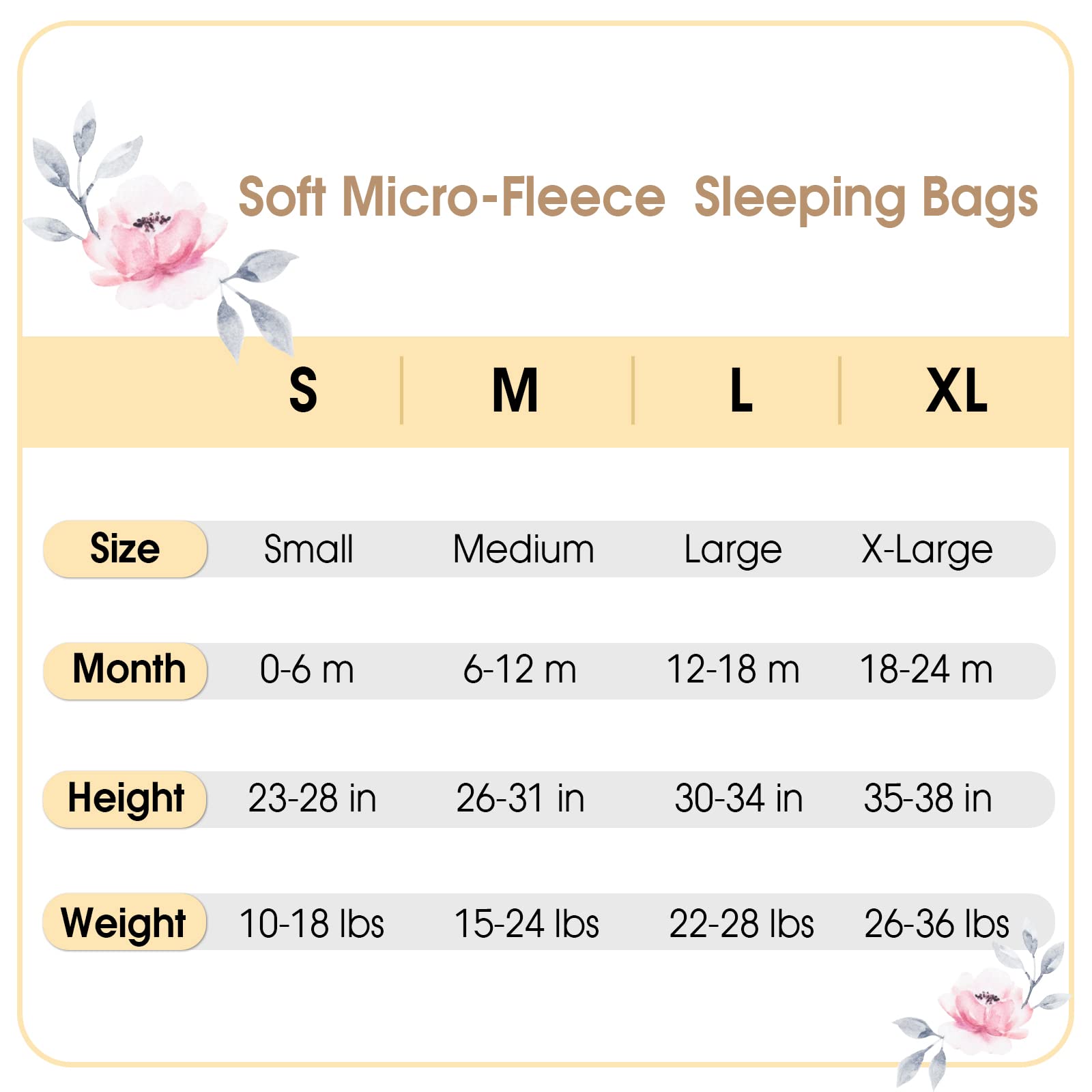 PHF Soft Micro-Fleece Baby Sleep Sack, 6-12 Months Warm Baby Wearable Blanket, 2-Way Zipper Sleeping Bags, 2 Pack Comfy Toddler Sleeping Sack for Baby Girls, Medium Size, Floral