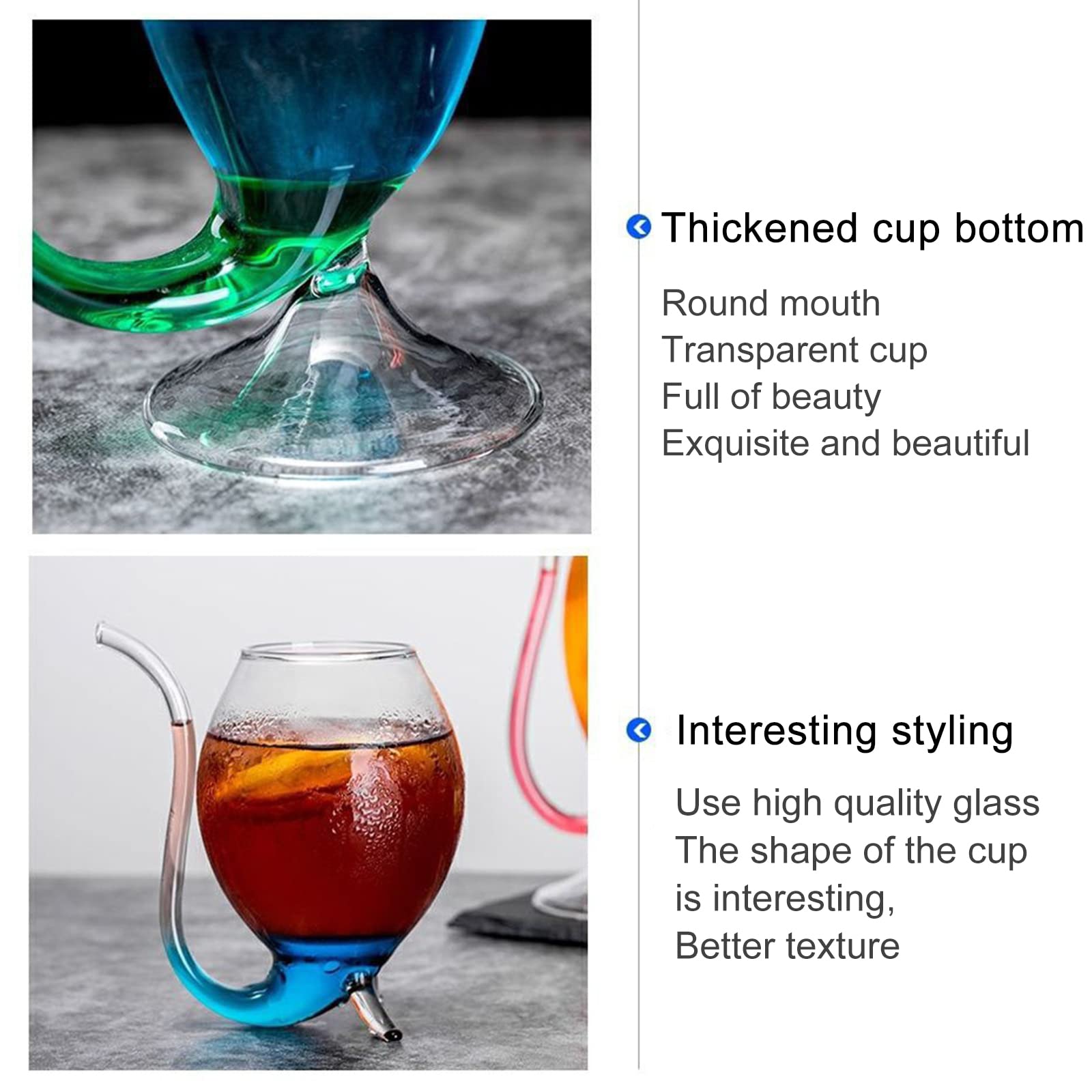 RXMORI 2PCS Creative Vampire wine Glass,Creative Glass Decanter Cups with Drinking Tube Straw,Clear Juice Cup,Transparent Goblet With Drinking Tube Straw