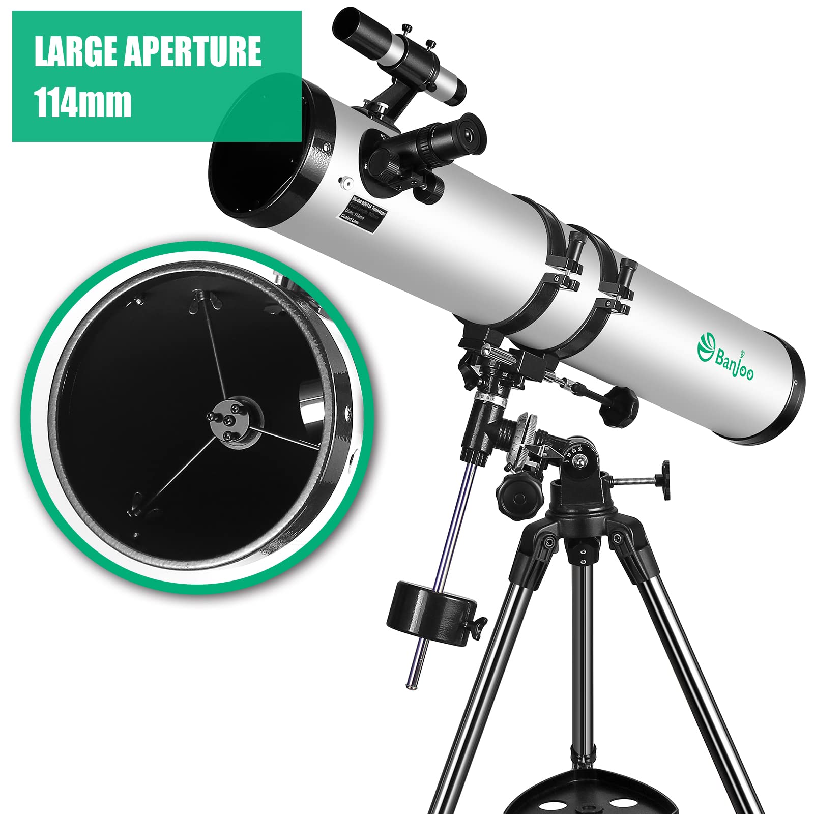 114EQ Telescope, 900mm Telescopes for Adults Astronomy with German Technology Equatorial, Fully- Coated Glass Optics Professional Newtonian Reflector Telescopes for Astronomy Beginners