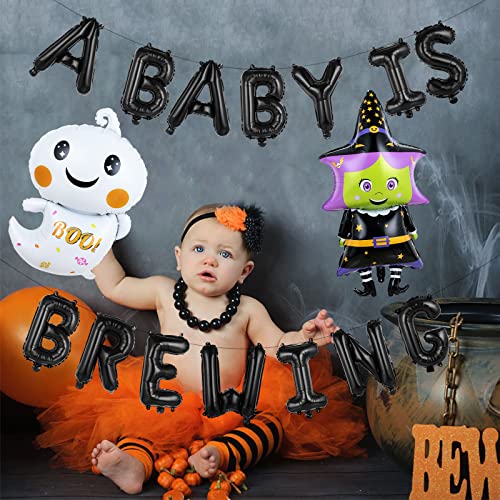 A Baby is Brewing Halloween Baby Shower Balloons Decorations A Baby is Brewing Balloon Garland and Halloween Witch Ghost Foil Balloons for Halloween Baby Shower Birthday Party Supplies