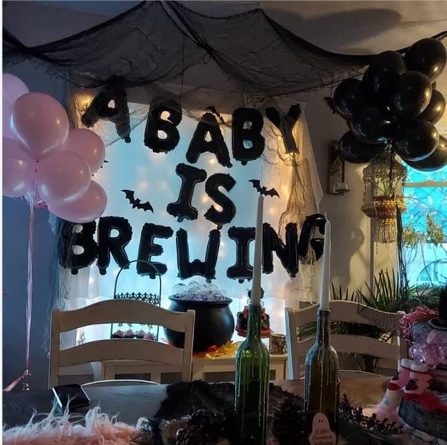 A Baby is Brewing Halloween Baby Shower Balloons Decorations A Baby is Brewing Balloon Garland and Halloween Witch Ghost Foil Balloons for Halloween Baby Shower Birthday Party Supplies