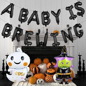 A Baby is Brewing Halloween Baby Shower Balloons Decorations A Baby is Brewing Balloon Garland and Halloween Witch Ghost Foil Balloons for Halloween Baby Shower Birthday Party Supplies