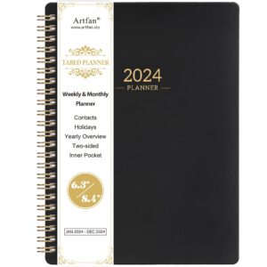 planner 2024 - planner/calendar 2024, jan.2024 - dec.2024, 2024 planner weekly & monthly with tabs, 6.3" x 8.4", hardcover + back pocket + twin-wire binding, daily organizer - mystic black