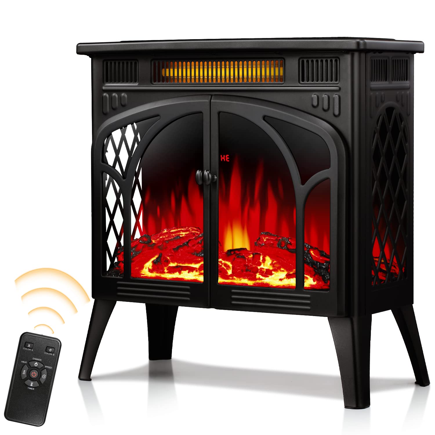 ZAFRO Electric Fireplace Stove, Electric Fireplace Heater with Adjustable Brightness, Indoor Fireplace with Realistic Flame Effects, Space Fireplace with Overheating Protection, 2 Heating Modes, Black